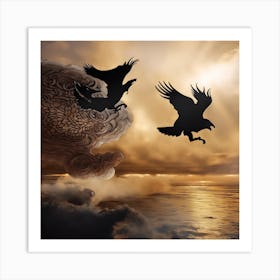 MONSTER FISH CHASE SPIRIT BIRDS Art Print