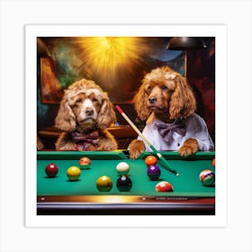 Two Dogs Playing Pool Art Print