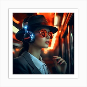 Young Woman Listening To Music On The Subway Art Print