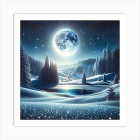 Full Moon Over Snowy Landscape Art Print