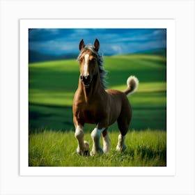 Horse Running In The Grass Art Print