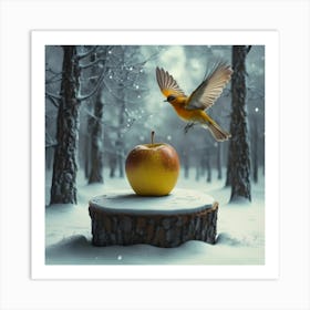 Bird Flies Over An Apple Art Print