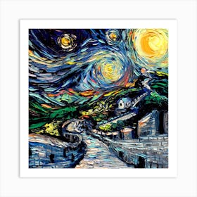 The Great Wall Nature Painting Starry Night Van Gogh Art Print