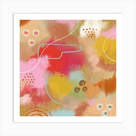 Earth Pink Yellow Boho Abstract Art Print