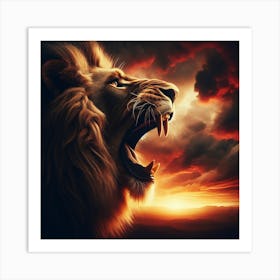 Lion Roaring At Sunset Art Print