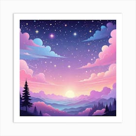 Sky With Twinkling Stars In Pastel Colors Square Composition 64 Art Print