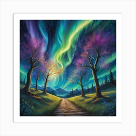 Aurora Borealis Starry Pathway Vibrant Landscape Art W 0 Art Print