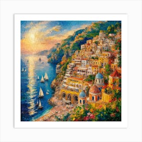 Sunlit Amalfi Impressionistic Seaside Splendor (4) Art Print