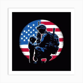 Usa Soldier With A Child Art Print