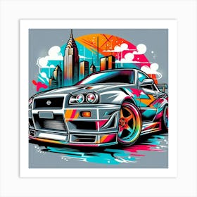 Nissan GTR Vehicle Colorful Comic Graffiti Style Art Print