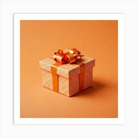 Gift Box On Orange Background 2 Art Print