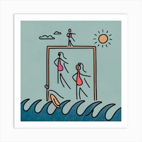 Swimming, Girl at Frame Swimming on sea Art Print