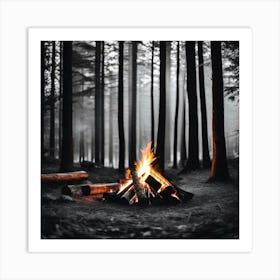 Campfire In The Forest 6 Art Print