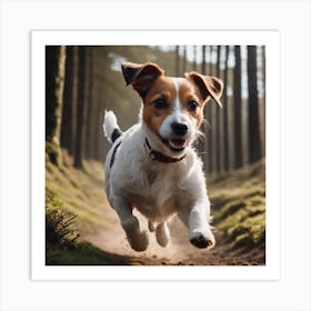 Jack Russell Running In The Woods Art Print