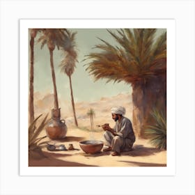 Man In The Desert Making Tea Art Print