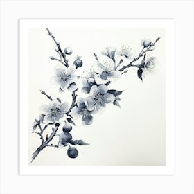 Ink Cherry Blossoms Branches 11 Art Print