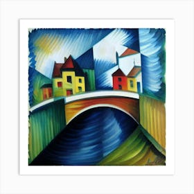 Bridge over the river surrounded by houses 20 Art Print