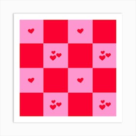 Hearts Grid pink and red Art Print