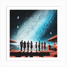 Group Of People Standing On A Dock Art Print