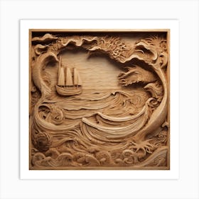 255235 Wooden Sculpture Of A Seascape, With Waves, Boats, Xl 1024 V1 0 Art Print