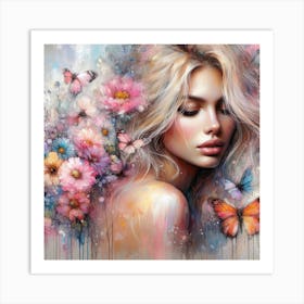 Beautiful Woman With Butterflies Art Print