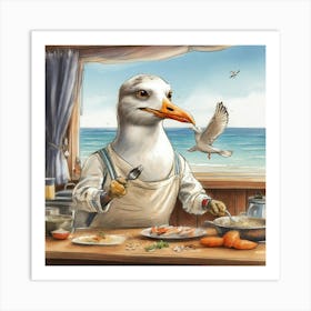 Seagull Cooking Art Print