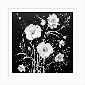 Minimalist Begonias flower with ink splatter accents Art Print