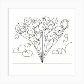 One line, Balloons, Picasso style Art Print