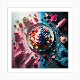 Ice Cream With Pink And Blue Colors Art Print