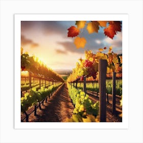 Vineyard At Sunset 1 Art Print