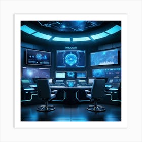 A Futuristic Control Room Showcasing Advanced Ai Powered Data Analysis Featuring An Array Of Comple (1) 2 Art Print