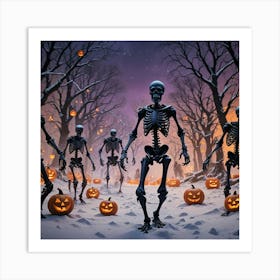 Halloween Skeletons In The Woods Art Print