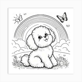 Line Art Bichon Frisé dog 3 Art Print