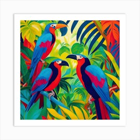 Parrots In The Jungle Fauvism Tropical Birds in the Jungle 4 Art Print
