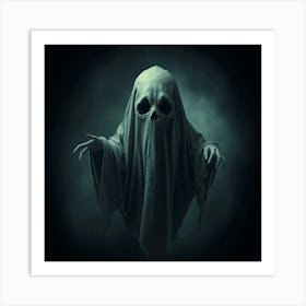 A Ghost, Seamless Color Blending, Dark Tones, Unsettling Details, Smooth Gradient Transition, Eerie And Creepy Atmosphere Art Print