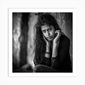 Black And White Portrait Of A Girl 1 Art Print