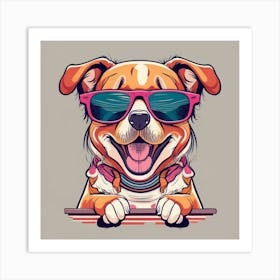 Happy dog wearing sunglasses Art Print