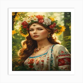 Russian Girl In The Forest Art Print