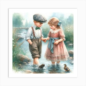 Little Boy And Little Girl Art Print