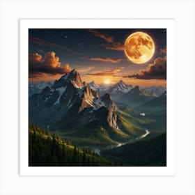 Full Moon Over Mountains Art Print