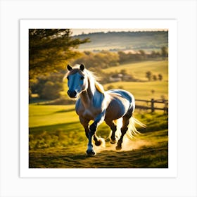 Horse Running In The Field Art Print