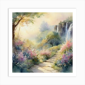 Waterfall In The Garden Art Print