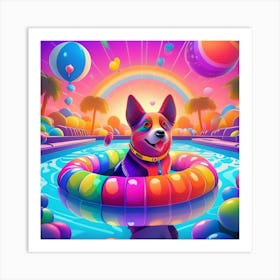 Dog In The Pool 1 Art Print