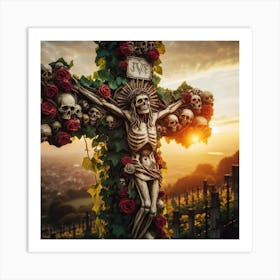 Cross With Skulls And Roses Art Print