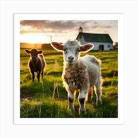 Goats In The Field At Sunset 1 Art Print