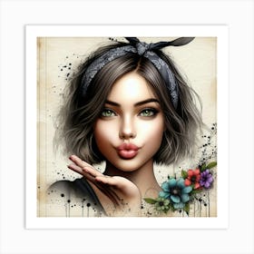 Girl With Flowers 3 Art Print