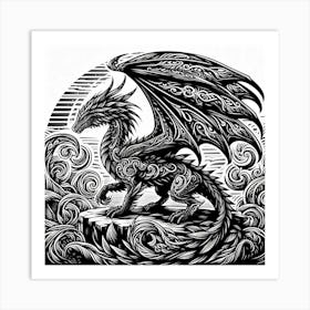 Dragon In The Waves Art Print