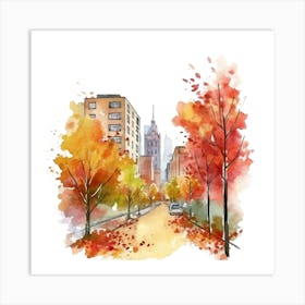 Watercolor Autumn Street 3 Art Print