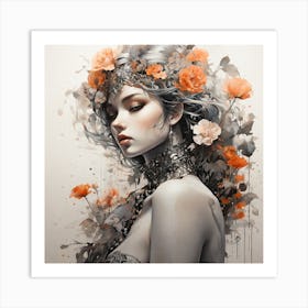 Girl With Flowers Art Print