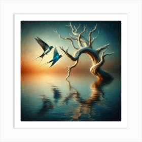 Swallows In The Tree Art Print